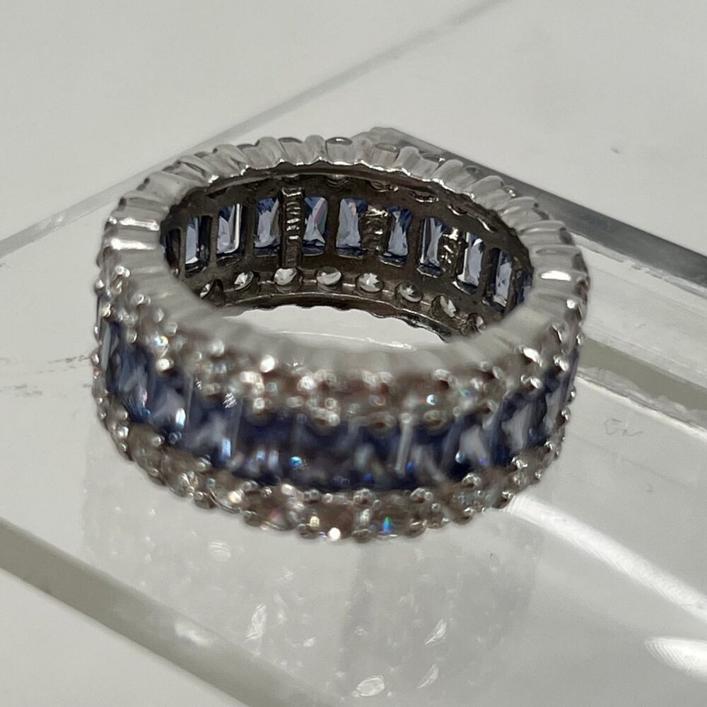 Silver Blue Eternity Stone Statement Ring | Size 8 - image 2